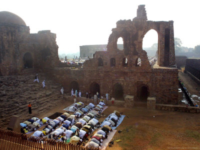 Muslims Offer Eid Prayers at the Ruins of Jami Mosque, Which was Built in 1345 AD