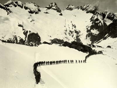 Italian Alpine Troops March in a Line on Adamello During World War I