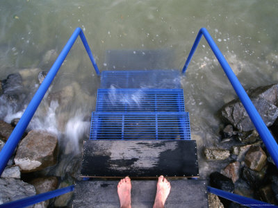 Feet Entering the Thermal Waters of Lake Balaton, Keszthely, Hungary