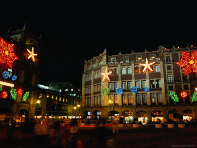 Buildings Surrounding Zocalo Decorated for Christmas, Mexico City, Mexico