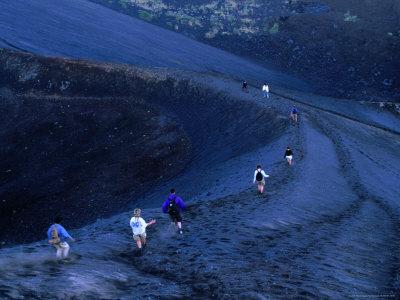Descending Volcanic Ash Scree Slopes of Gunung Batur, Indonesia