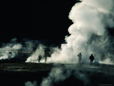 Steam from Geysers at Dawn, El Tatio Geysers, Chile