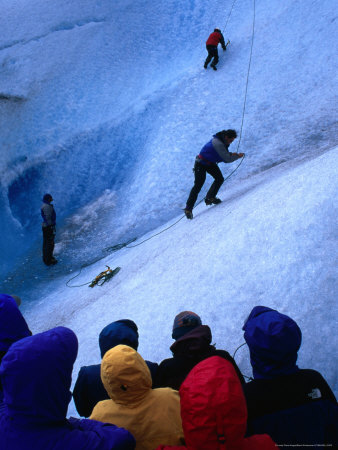 Spectators Watching Ice Climbing on Glacier Grey, Torres Del Paine National Park, Chile