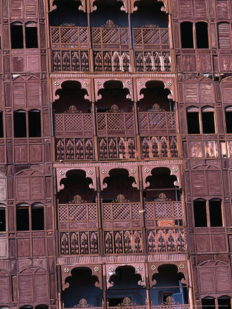 Traditional Balconies and Decorative Facade in Old Town, Jiddah, Saudi Arabia