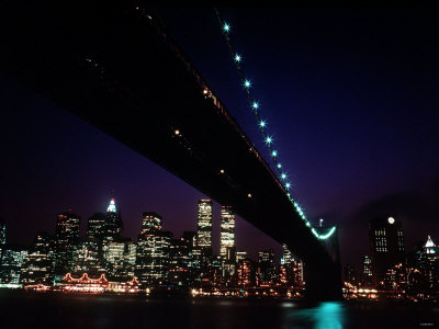 Brooklyn Bridge and Skyline of New York City at Night