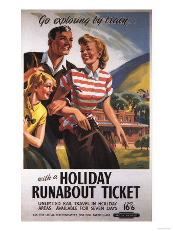 Great Britain - Family Trio on Holiday Runabout Savings British Rail Poster