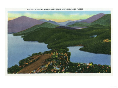 Lake Placid, New York - Aerial View of Both Lake Placid & Mirror Lake