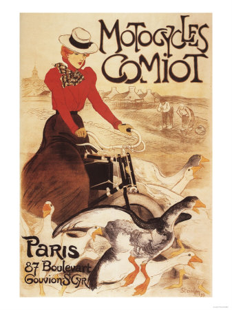 Paris, France - Comiot Motocycles Woman and Geese Promo Poster