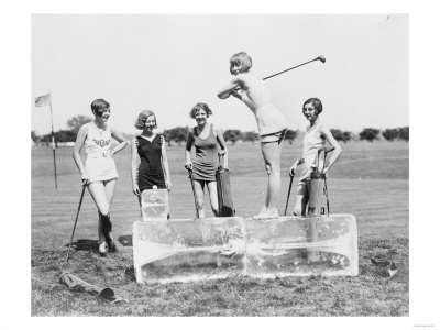 Woman Golfing - Teeing off a Block of Ice Photograph Poster