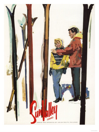 Sun Valley, Idaho - Skis Standing Up in Snow by Couple Poster
