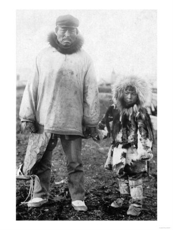 Eskimo Father and Child In Alaska Photograph - Alaska