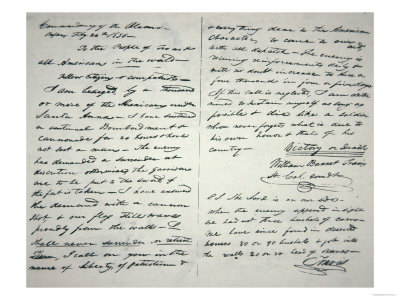 The Victory of Death Letter Written by the Alamo Commander William Barret Travis, 1836