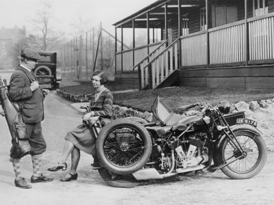 Golfers with 1939 AJS Motorcycle and Sidecar Poster