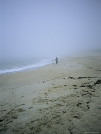 Buy Mother and Child Walk Hand in Hand on a Misty Beach at AllPosters.com