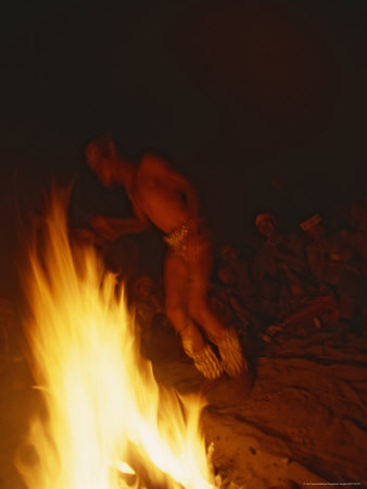 Buy San Bushman Dances Around a Campfire at Night at AllPosters.com
