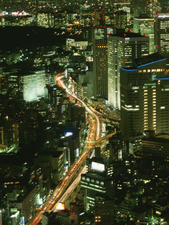 Elevated View of Tokyo Cityscape at Night