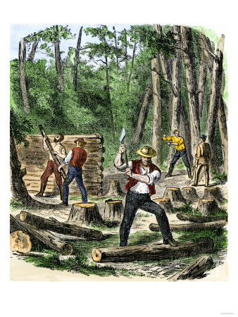 Early Settlers of North America Clearing Land for Homes