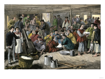 Immigrants aboard a Pacific Mail Line steamer.