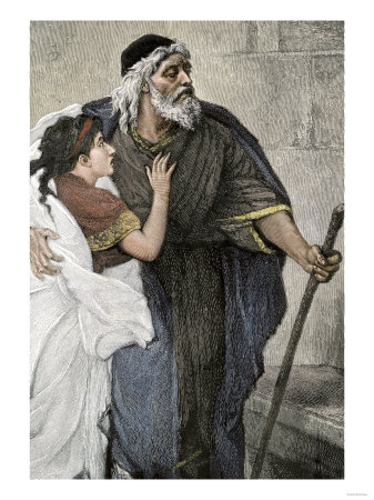 Elderly Father Using a Cane, Assisted by His Daughter