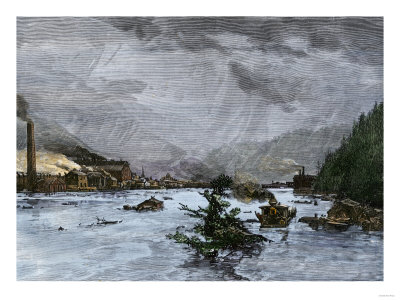 Flooded Johnstown, Pennsylvania, Cambria Iron-Works, Submerged Locomotive in Conemaugh River