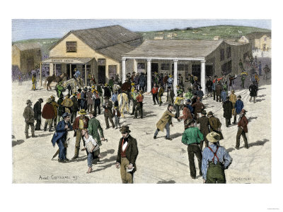 Lining up for mail during California Gold Rush.