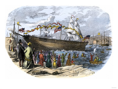 The launch of Flying Cloud in Bostin 1800s.