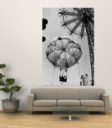 Couple Taking a Ride on the 300 Ft. Parachute Jump at Coney Island Amusement Park