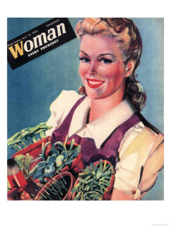 Woman, Girls Dig For Victory Propaganda WWII Magazine, UK, 1942