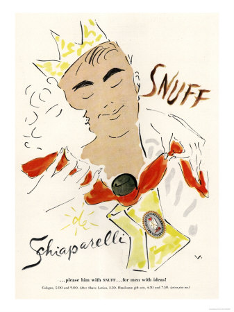 Schiaparelli Snuff, Mens Fragrance Cologne, USA, 1950