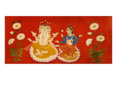 Brahma Seated with Saraswati Brahma Holding Four Vedas and Saraswai Clutching Lotus Petal, c.1650