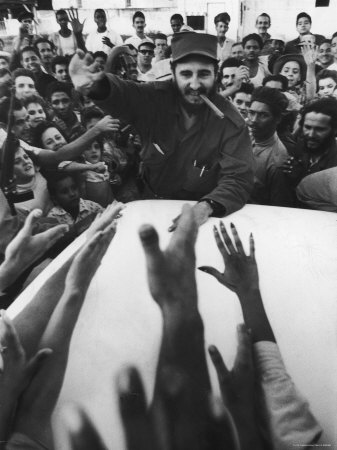 Rebel Leader Fidel Castro Being Cheered by a Village Crowd on His Victorious March to Havana