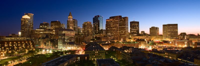 Skyline with Illuminated Lights at Night in Boston, Massachusetts