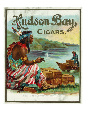 Hudson Bay Brand Cigar Outer Box Label, Native American