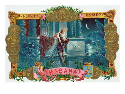 Flor de Romeo Brand Cigar Box Label, Famous Romeo and Juliet Balcony Scene