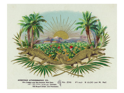 Two Alligators in a Tobacco Field Brand Cigar Box Label