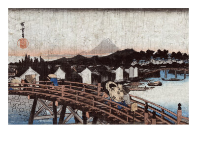 Rain over Nihonbashi, Japanese Wood-Cut Print