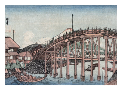 View of Mount Fuji from Nihonbashi, Japanese Wood-Cut Print