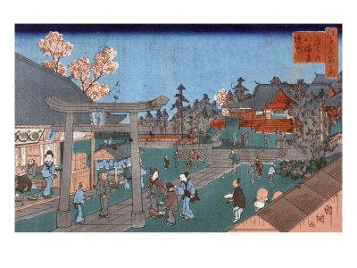 Inside Fukagawa Hachiman Shrine, Japanese Wood-Cut Print