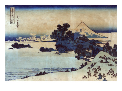 Landscape with Mount Fuji in the Background, Japanese Wood-Cut Print