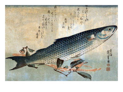 Striped Mullet, Japanese Wood-Cut Print