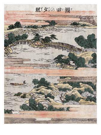 Evening Glow at Seta, Japanese Wood-Cut Print