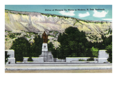 Medora, North Dakota, View of the Statue of Marquis de Mores, Badlands