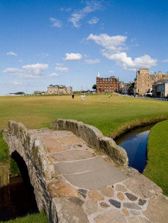 Golfing the Swilcan Bridge on the 18th Hole, St Andrews Golf Course, Scotland