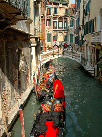 Gondolas along Canal, Venice, Italy