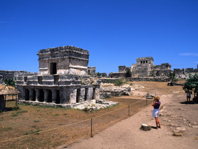 Tourists at Tulum Ruins, Yucatan, Mexico