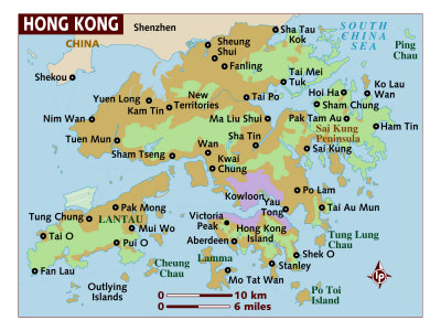 Map of Hong Kong, North-East Asia