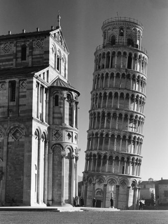 Famed Leaning Tower of Pisa Standing Next to the Baptistry of the Cathedral