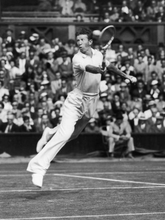 Don Budge in Full Length Action Portrait During Singles Match at Wimbledon Tennis Tournament