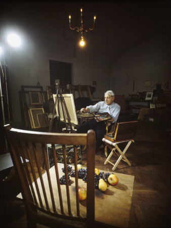 Italian Painter Giorgio de Chirico Working on a Still Life in His Studio