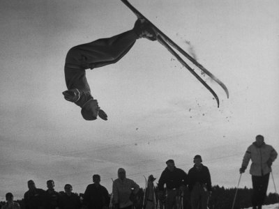 Acrobatic Skier Jack Reddish in Somersault at Sun Valley Ski Resort